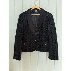 Hearts & Roses Jacket 16 Black Velvet Animal Print V-Neck Long Sleeves